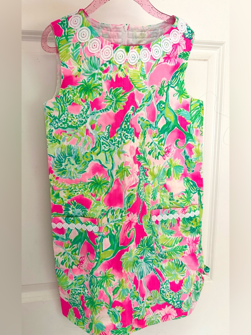 Lilly Pulitzer Girls Little Lilly Shift Dress Monkey Business Size 8 Lace Trim